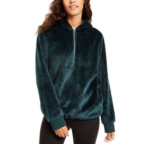 Ideology NWT Green Soft Faux-Fur Zipper Hoodie XS‎ - Picture 1 of 5